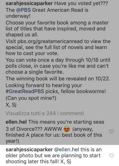 Sarah Jessica Parker commento Instagram Divorce 3 stagione si fa